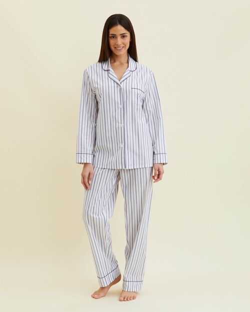 Women's Classic Cotton Pyjamas - Navy Stripe