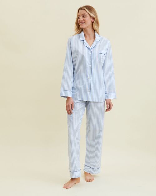 Women's Classic Cotton Pyjamas - Blue Candy Stripe