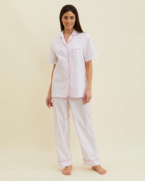Women's Classic Cotton Short Sleeve Pyjamas - Pink Candy Stripe