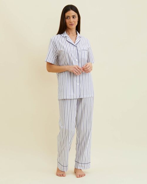 Women's Classic Cotton Short Sleeve Pyjamas - Navy Stripe