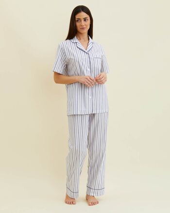 Pyjama Femme Coton Classique Manches Courtes - Rayure Marine 1