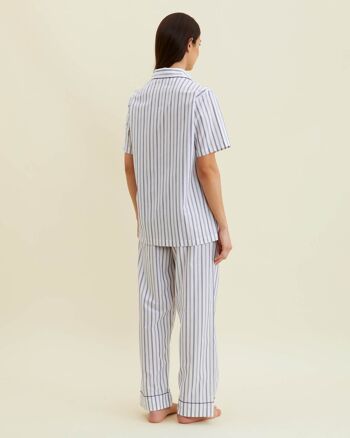 Pyjama Femme Coton Classique Manches Courtes - Rayure Marine 4