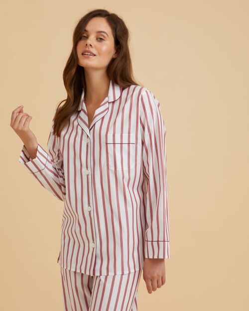 Women's Classic Cotton Pyjamas - Burgundy Stripe