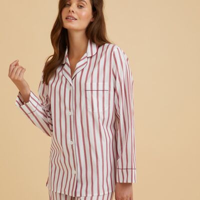 Women's Classic Cotton Pyjamas - Burgundy Stripe