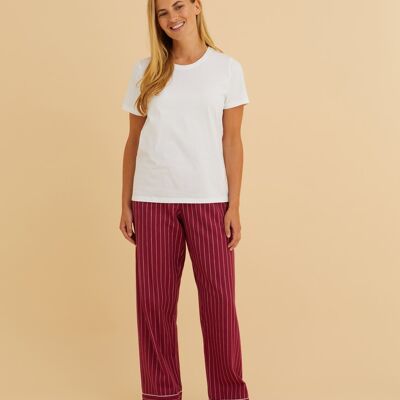 Women's Brushed Cotton Pyjama Trousers - Berry Stripe