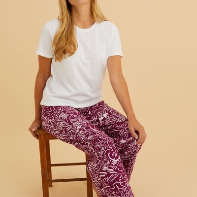 Women's Brushed Cotton Pyjama Trousers - Berry Abstract