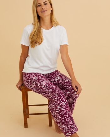 Pantalon de pyjama femme en coton gratté - Berry Abstract 1