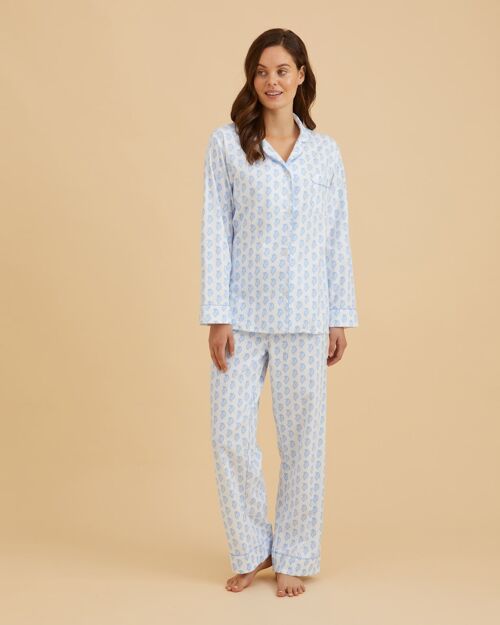 Women's Brushed Cotton Pyjamas - Sky Paisley