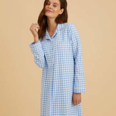 Women's Brushed Cotton Nightshirt - Sky Gingham