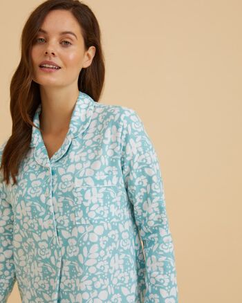 Chemise de nuit en coton gratté pour femme - Aqua Floral 3