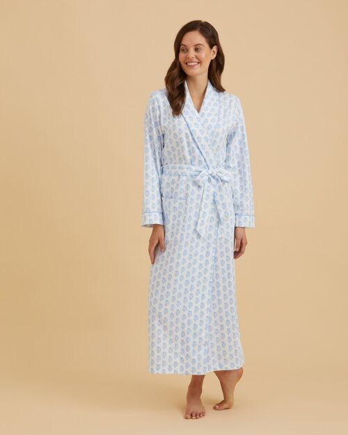 Women's Brushed Cotton Dressing Gown - Sky Paisley