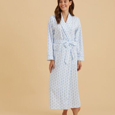 Women's Brushed Cotton Dressing Gown - Sky Paisley