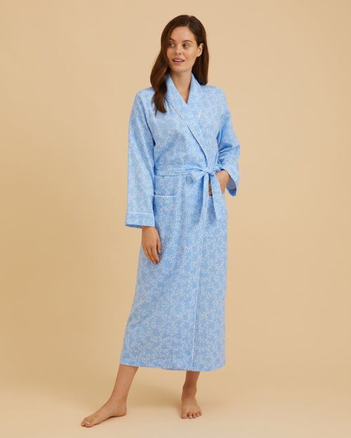 Women's Brushed Cotton Dressing Gown - Sky Bloom