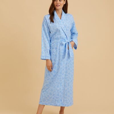 Women's Brushed Cotton Dressing Gown - Sky Bloom