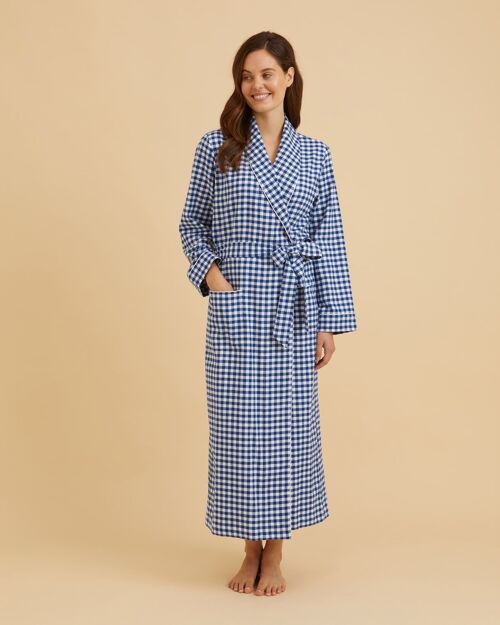 Women's Brushed Cotton Dressing Gown - Midnight Gingham