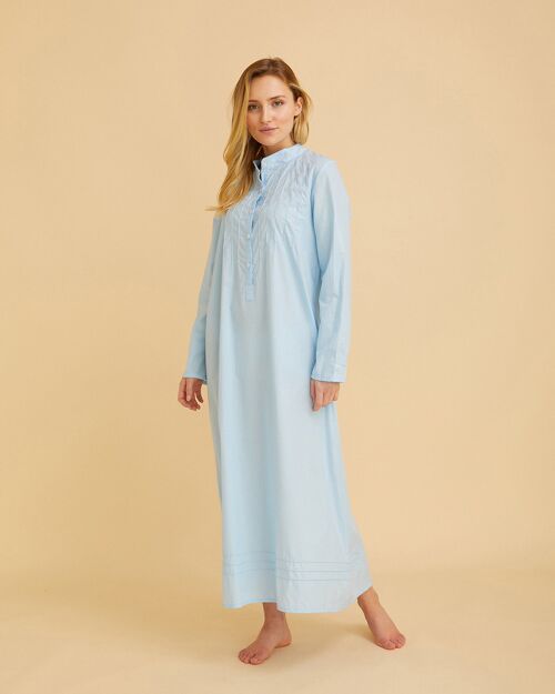 Women's Victoria Long Sleeve Cotton Nightdress - Blue