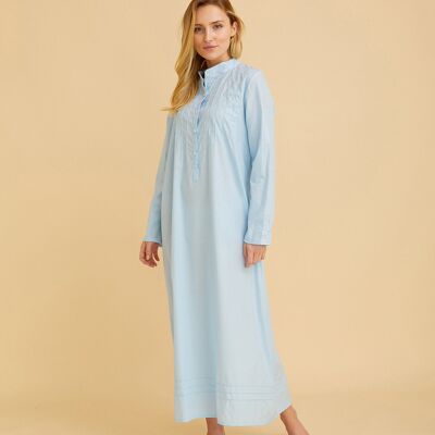 Women's Victoria Long Sleeve Cotton Nightdress - Blue