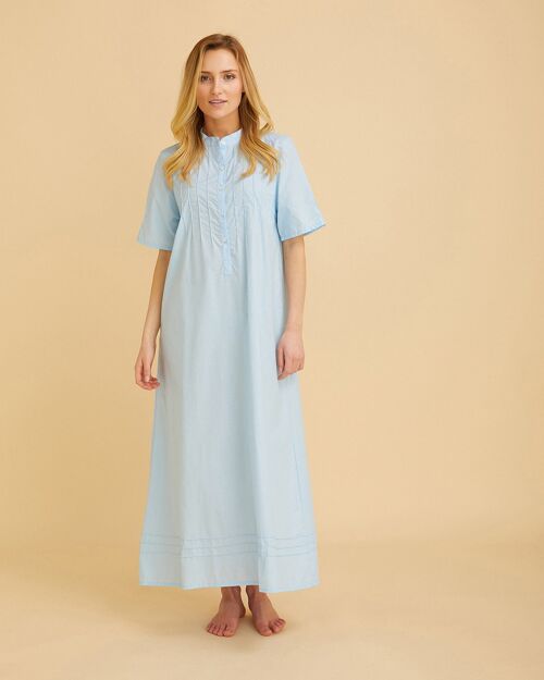 Women's Victoria Short Sleeve Cotton Nightdress - Blue