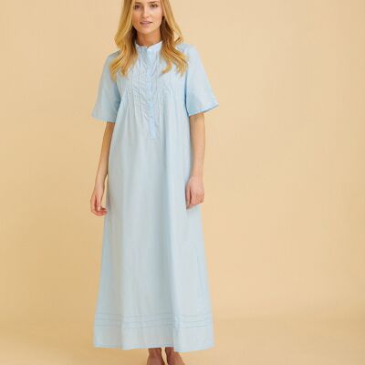 Women's Victoria Short Sleeve Cotton Nightdress - Blue