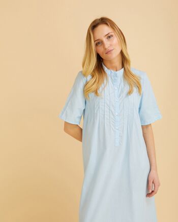 Chemise de nuit en coton à manches courtes pour femme Victoria - Bleu 3