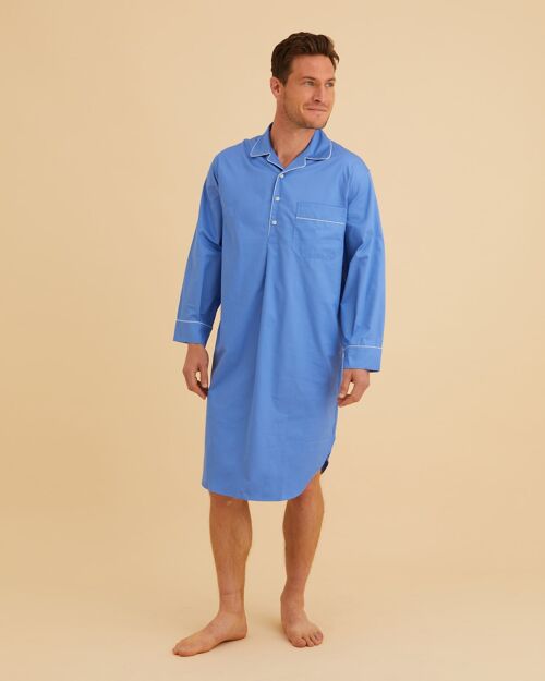 Men's Classic Cotton Nightshirt - Mid Blue