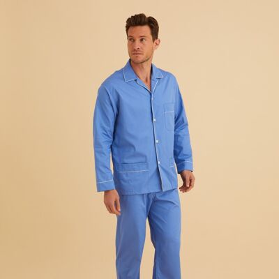 Men's Classic Cotton Pyjamas - Mid Blue