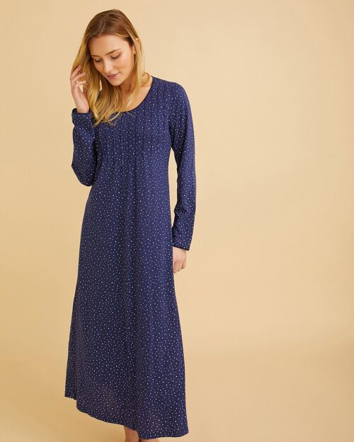 Women's French Pleat Long Sleeve Nightdress - Polka Dot