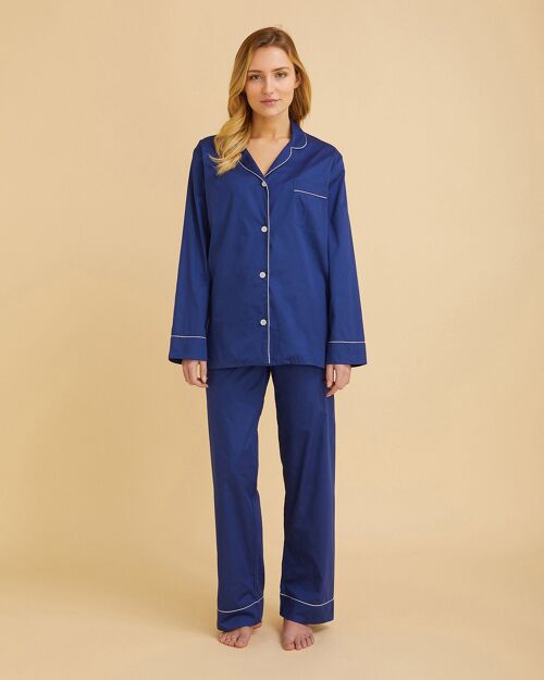 Women's Classic Cotton Pyjamas - Navy Sateen