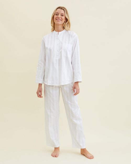 Women's Satin Stripe Cotton Pyjamas - White