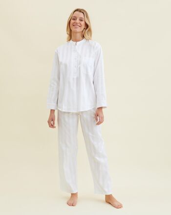 Pyjama Femme Coton Satin Rayé Blanc 1