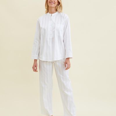 Women's Satin Stripe Cotton Pyjamas - White