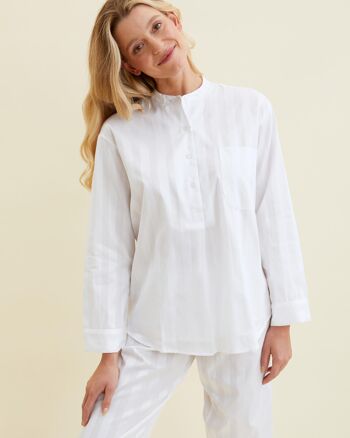 Pyjama Femme Coton Satin Rayé Blanc 3