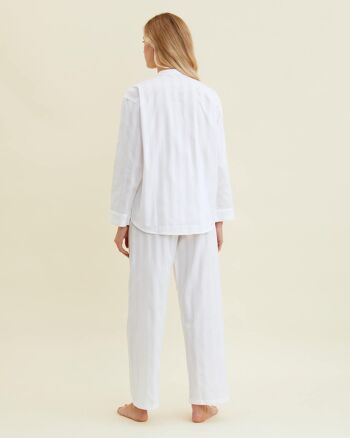 Pyjama Femme Coton Satin Rayé Blanc 4