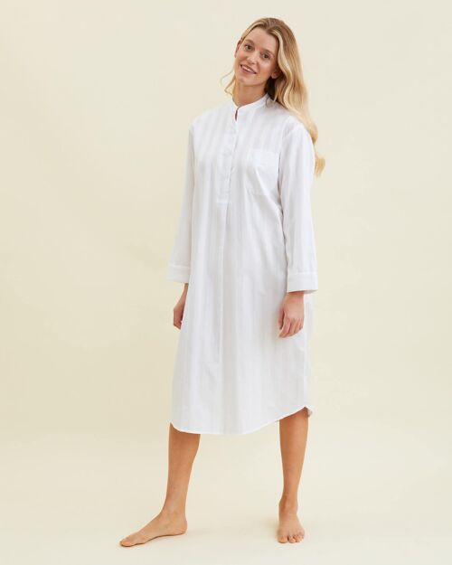 Women's Satin Stripe Cotton Nightshirt - White