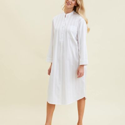 Women's Satin Stripe Cotton Nightshirt - White