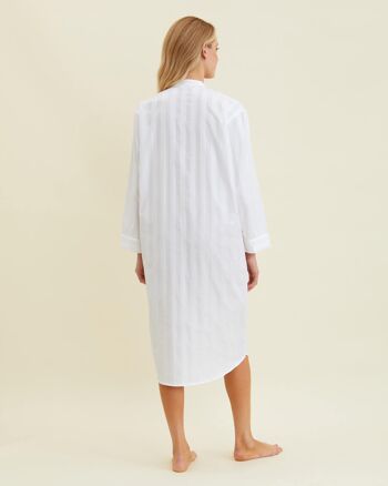 Chemise de nuit en coton à rayures satinées pour femme - Blanc 3