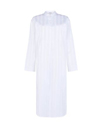 Chemise de nuit en coton à rayures satinées pour femme - Blanc 4
