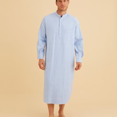 Men's Brushed Cotton Grandad Collar Nightshirt - Classic Stripe