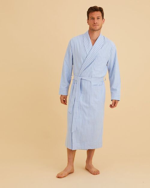 Men's Brushed Cotton Gown - Classic Stripe