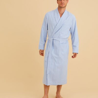 Men's Brushed Cotton Gown - Classic Stripe