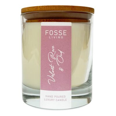 Bougie parfumée et longue durée Velvet Rose & Oud dans un bocal en verre : cire naturelle de noix de coco et de soja