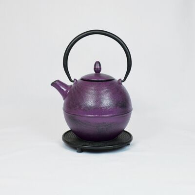 Kyandi cast iron teapot 1.0l purple with saucer
