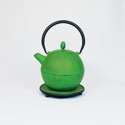 Kyandi cast iron teapot 1.0l frog green with saucer