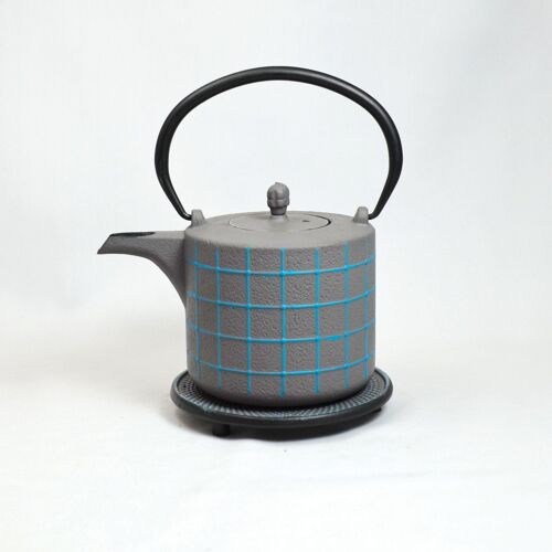 Ko Gane Teekanne aus Gusseisen 0.8l grau/hellblau m. Untersatz