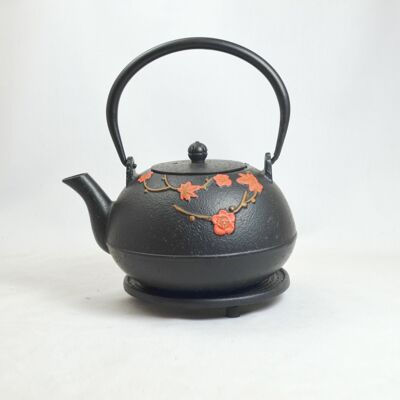 Hama 1.0l cast iron teapot black red flowers