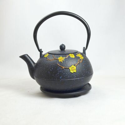 Hama 1.0l cast iron teapot blue yellow flowers with saucer