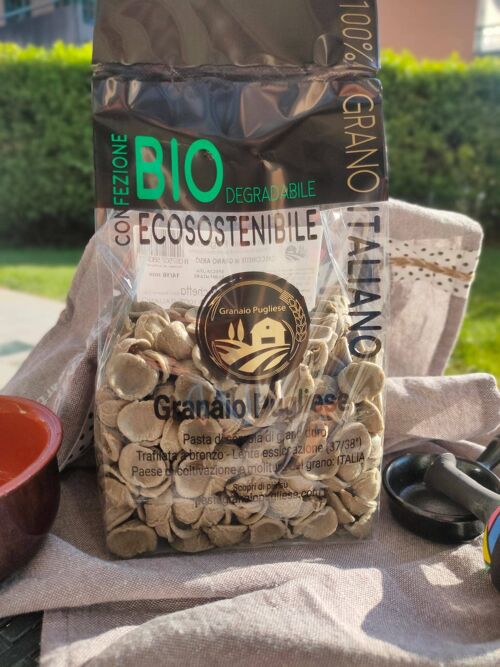 Orecchiette with burnt durum wheat (Artisan pasta with 100% Italian wheat) - Biodegrable packaging