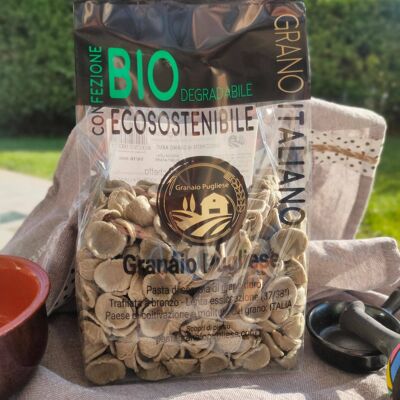 Orecchiette with burnt durum wheat (Artisan pasta with 100% Italian wheat) - Biodegrable packaging