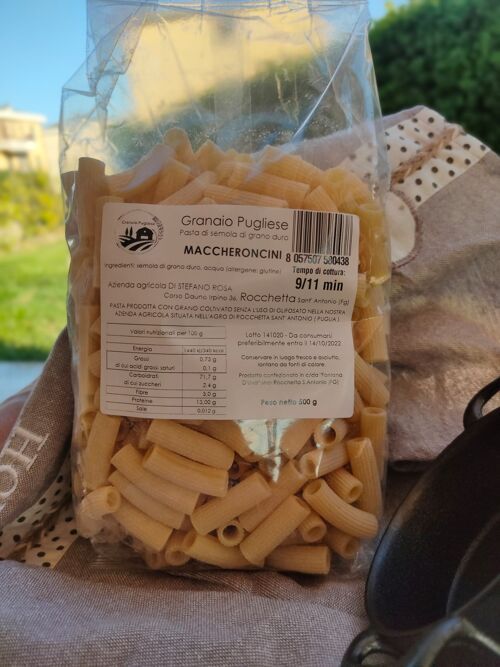 Maccheroncini (Artisan pasta with own production wheat without glyphosate in Rocchetta S.A. PUGLIA) - Standard packaging not biodegradable