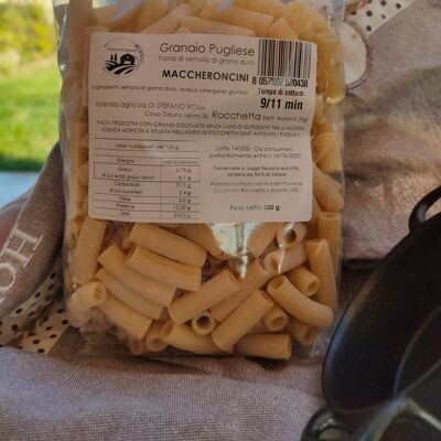 Maccheroncini (Pasta artesanal con trigo de producción propia sin glifosato en Rocchetta S.A. PUGLIA) - Envase estándar no biodegradable